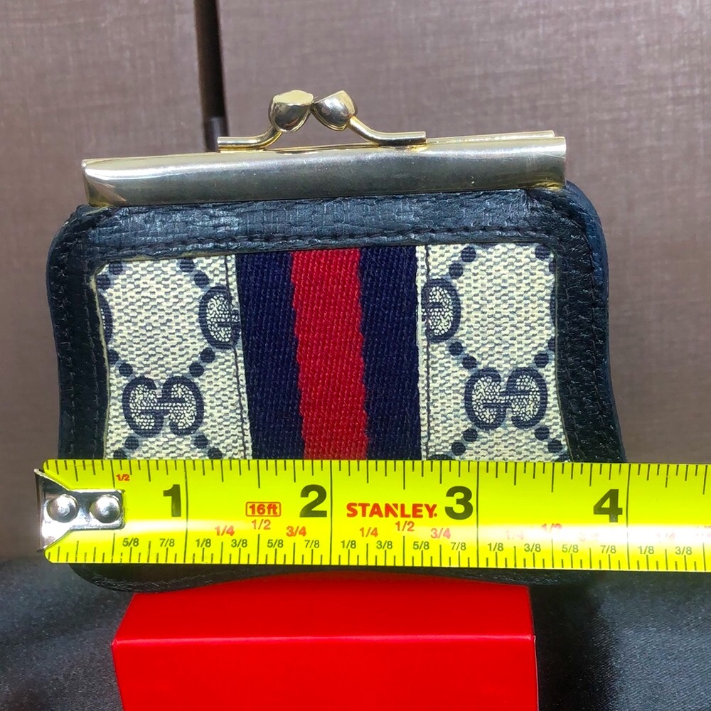 GUCCI GG Supreme Ophidia Sherry Line Kiss Lock Navy Blue Coin Purse - Picture 11 of 15